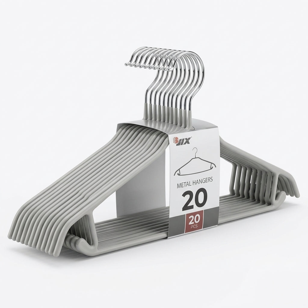 Pack de 20 Perchas de Metal Antideslizantes con Recubrimiento Gris