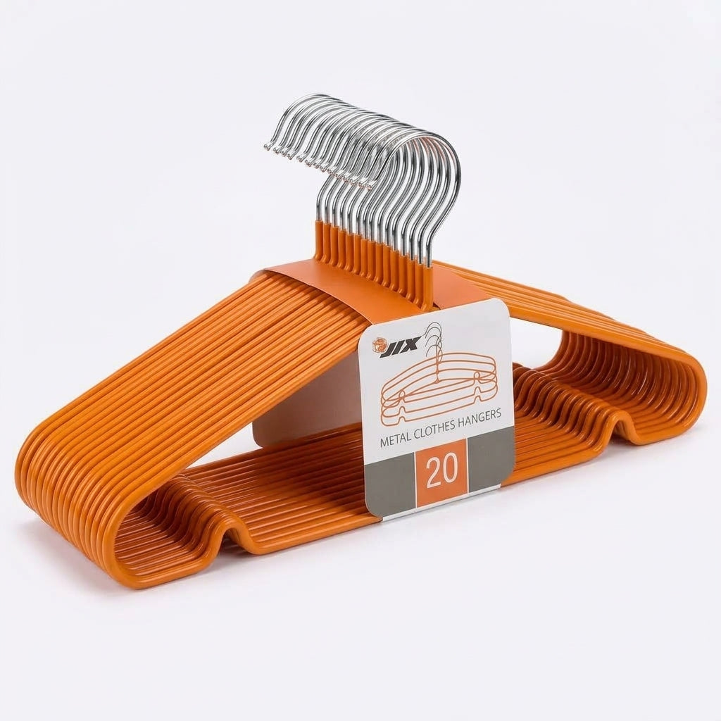 Pack de 20 Perchas Metálicas Antideslizantes con Recubrimiento Naranja